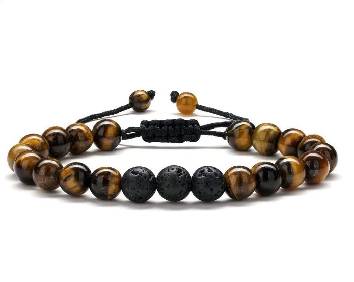 Bracelet GOLBALJEW woven aromatherapy tiger eye, 8 mm beads, adjustable 18.5 cm