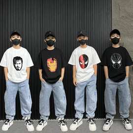 亲子装亮片变色儿童夏季新款翻面变脸卡通T恤男童一件代发短袖