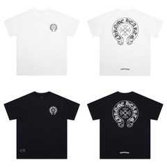 クロスボーダー ch25ss 新しいパッチ刺繍ロゴ装飾ファッショナブルで多用途なラウンドネックショート半袖 T シャツ女性のトレンディなブランド