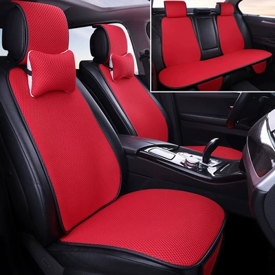 Cushion Universal Three-piece Set Fat – Four Seasons Pad - nine-piece-set-for-the-whole-car-burgundy-red-2-headrests-linen-style