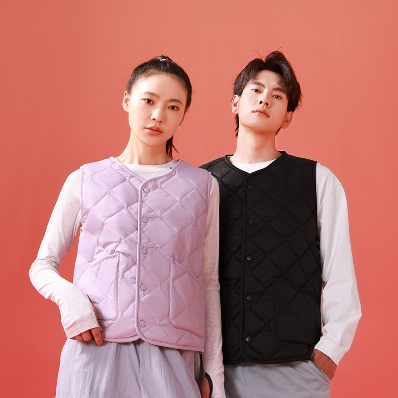 Nueva pareja chaleco acolchado de algodón otoño e invierno hombres y mujeres con el mismo estilo chaleco cálido chaleco de color sólido chaqueta de punto por dentro y por fuera image 1
