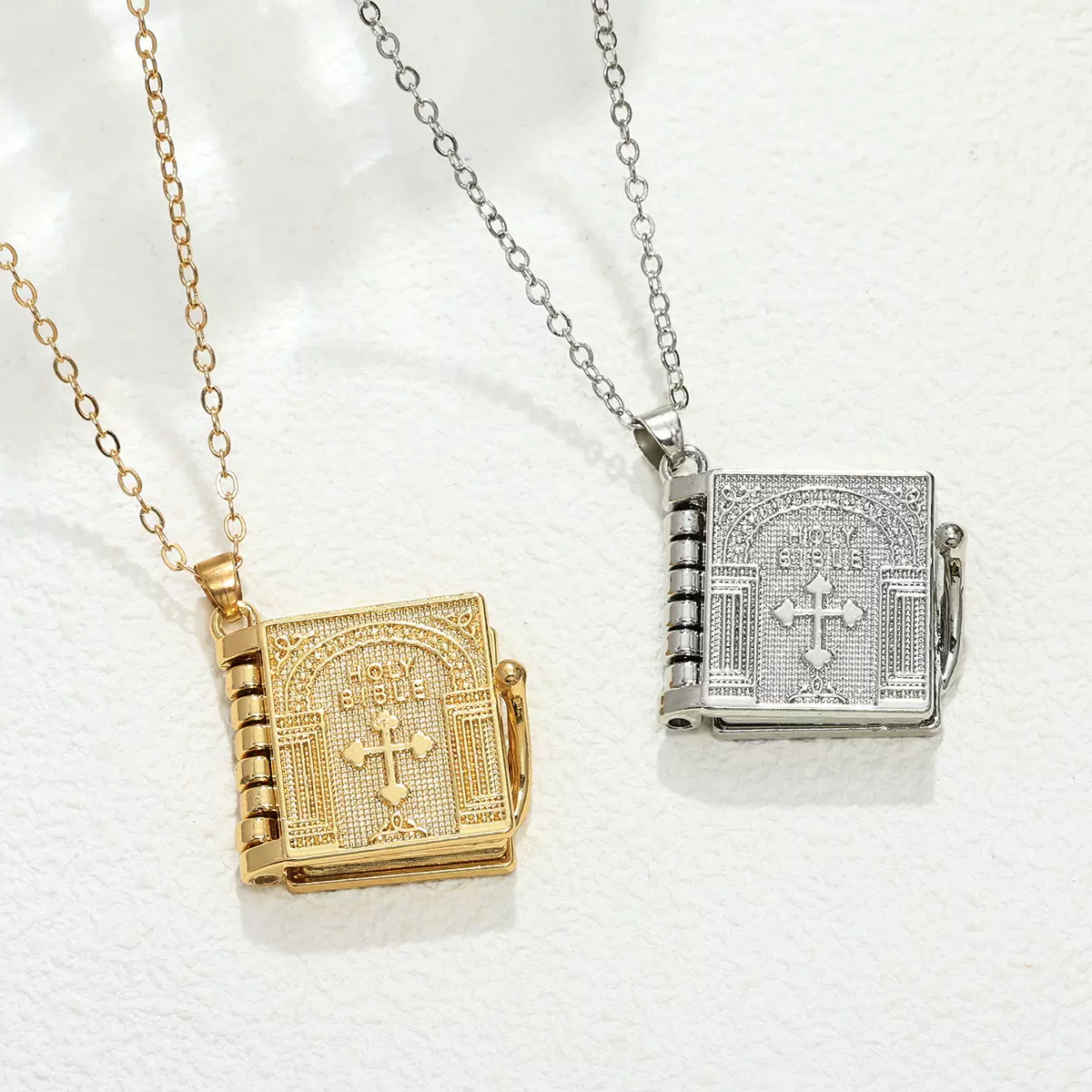 欧美ins潮嘻哈复古个性可打开圣经书圣经宗教十字架项链吊坠