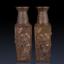 纯黄铜花瓶工艺品摆件铜花瓶一对礼品家居饰品客厅装饰摆件四季瓶