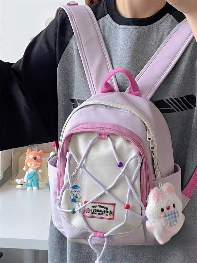 Small Fresh Girl All-match Small Schoolbag Spring Outrage Lightweight Small Backpack Small Contrast Color Primary School Student Backpack