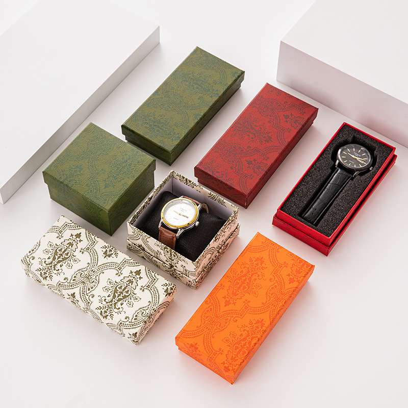 Retro pattern watch box ins exquisite earth cover jewelry box birthday surprise with inner support watch box