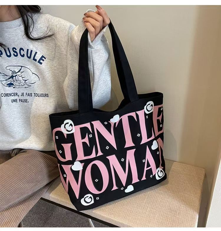 Student canvas bag, large-capacity tote bag, class commuting bag, versatile printed mommy hand bag, shoulder bag, shopping bag undefined