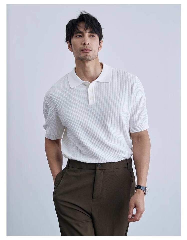Camisa de punto de manga corta de hielo hombre waffle polo camiseta de negocios camiseta comercio exterior al por mayor hielo secado rápido