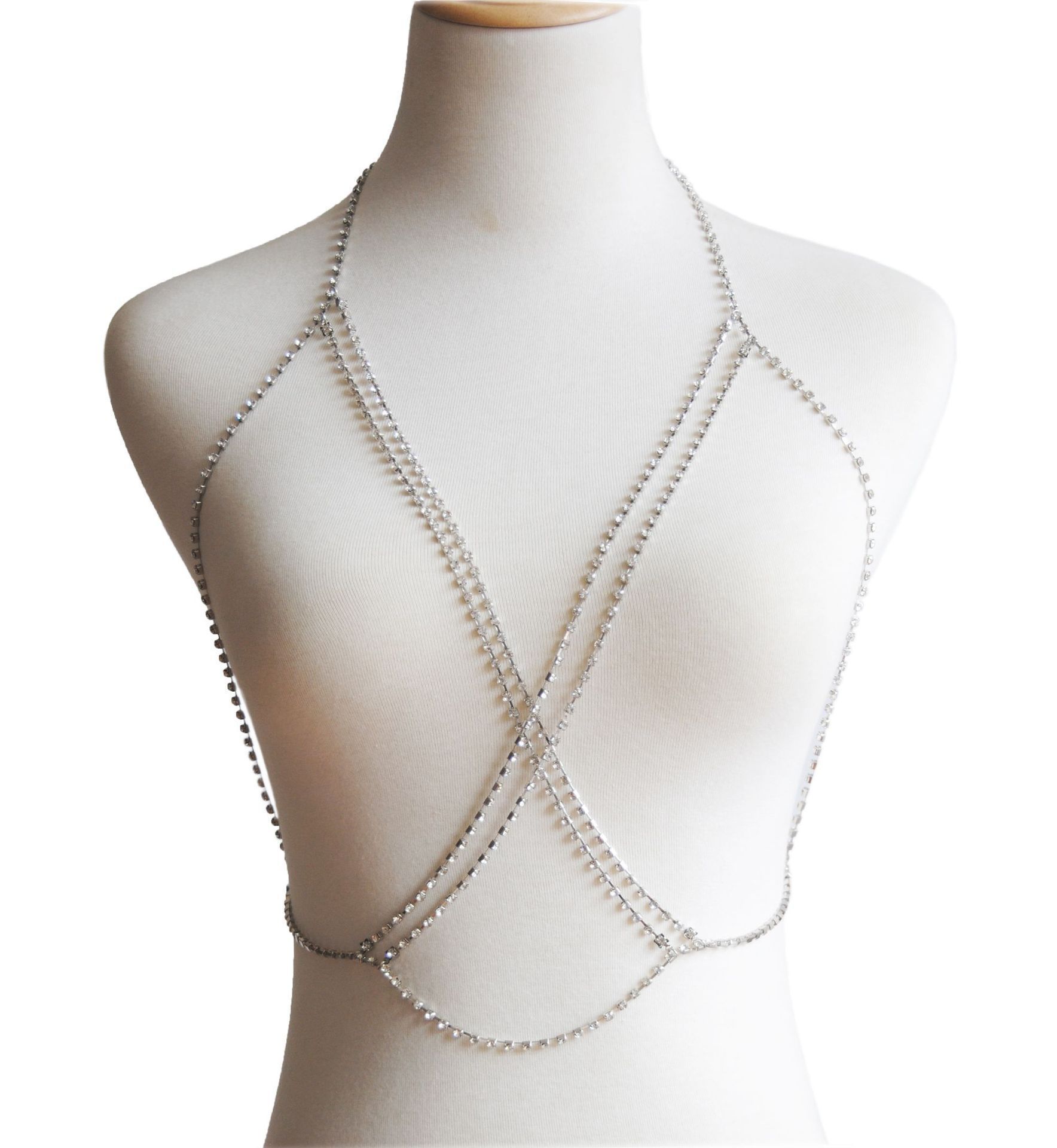 Joyería transfronteriza europea y americana, cadena de pecho con diamantes de imitación a la moda y sexy para mujer, collar de lencería bohemia para playa, cadena de sujetador de varias capas image 7