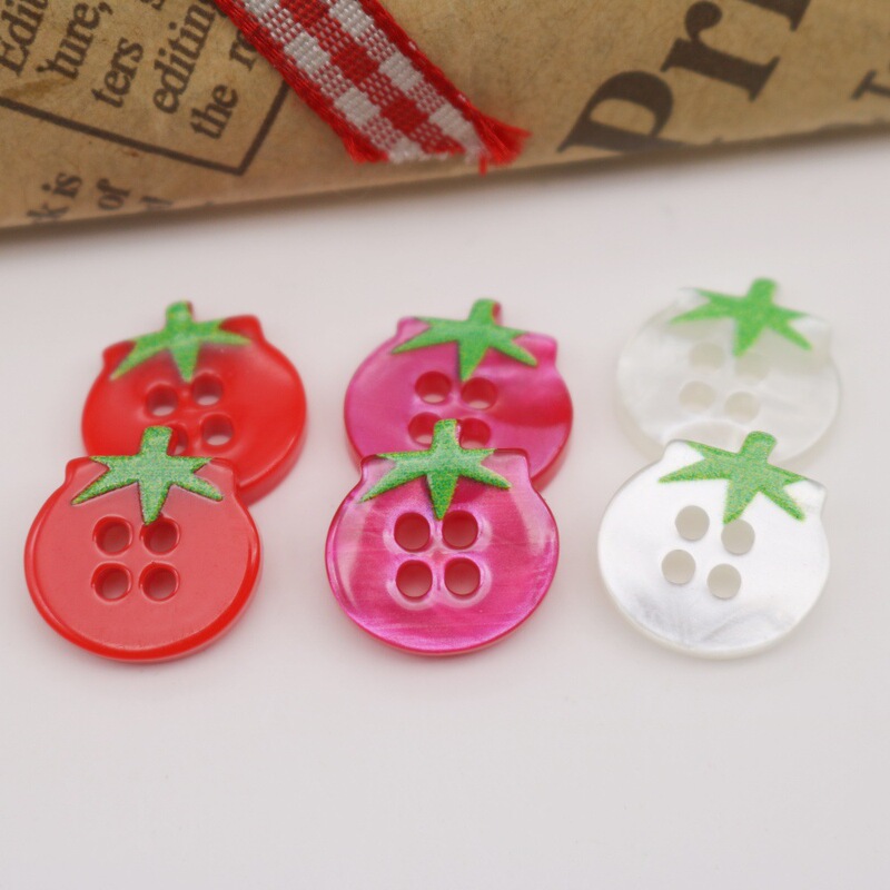 New Style Small Tomato Four-Hole Buttons, Resin Buttons for Children's Shirts, Pearlescent Tomato Hairpin Accessories Decorative Buttons