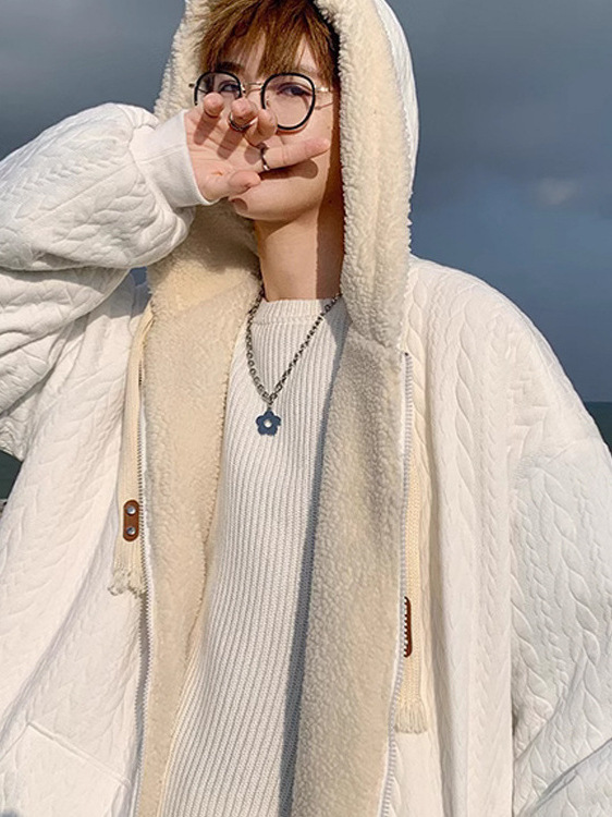 Principios de otoño 2025 nuevo estilo con capucha primavera y otoño gris principios de otoño chaqueta de suéter de estilo perezoso chaqueta de hombre cárdigan con cremallera