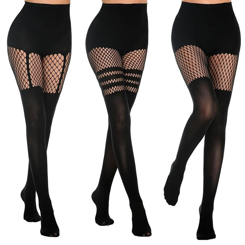 Cross-border dance sexy hollow pantyhose hollow strap dense mesh socks nightclub royal sister black silk sexy fishnet socks