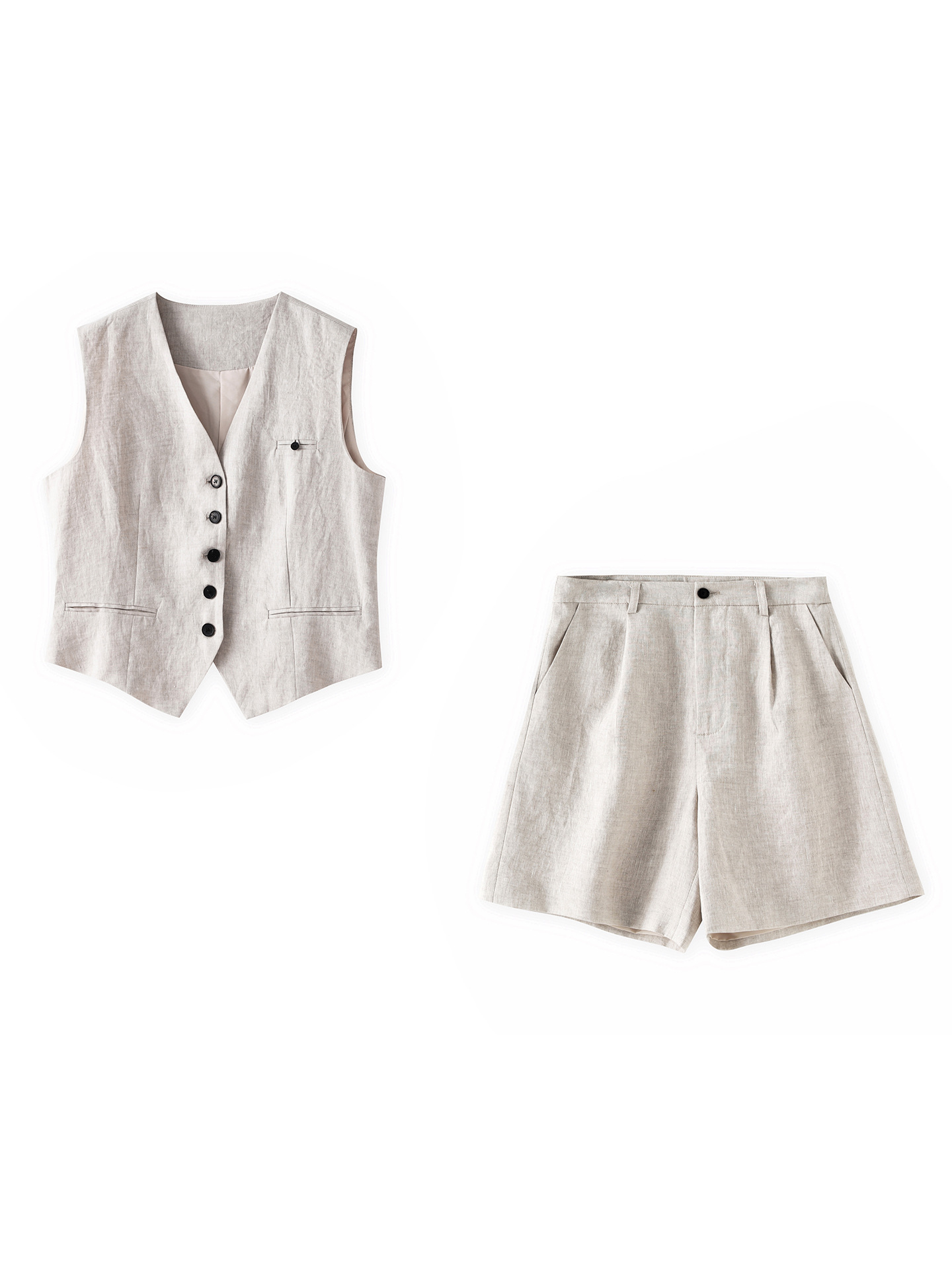Bộ vest nữ cổ chữ V hai mảnh vải lanh đi làm mùa hè — Màu mơ