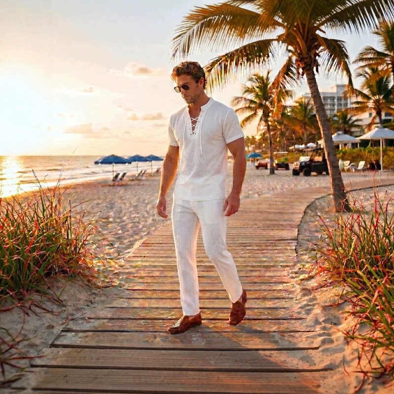 Amazon Cross-Border European and American Style Men's Summer Casual Lace-Up Short-Sleeved Suit Pants Set Oversize Two-Piece Set Amazon Cross-Border European and American Style Men's Summer Casual Lace-Up Short-Sleeved Suit Pants Set Oversize Two-Piece Set