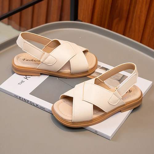 Children's sandals for boys and girls, 2024 summer fashion new model, cross sandals with Velcro for older children, student beach shoes