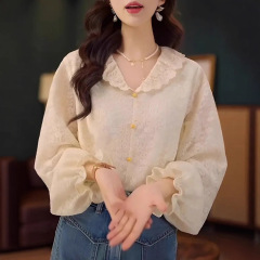 宽松上衣女新款秋季蕾丝欧若风长袖衬衫女时尚休闲