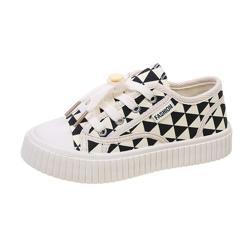 Fashionable thick-soled children's biscuit shoes  spring and autumn style boys and girls checkerboard casual shoes medium and large children's canvas shoes