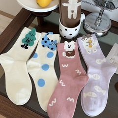 立體卡通襪子女中筒襪小熊潮襪可愛少女日系圓點拼色學生長筒襪