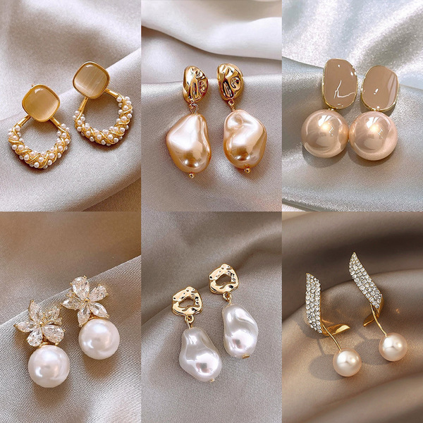 Fashionable retro elegant earrings pearl