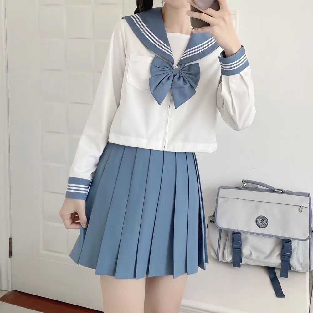 厂家批发jk制服校供中间服蓝色三本水手服学院风正统短裙套装女
