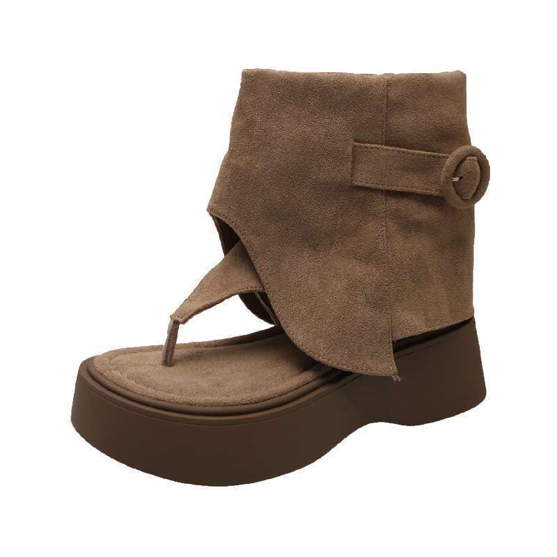 Sandalias de mujer de primavera de 2026 nuevo nicho de diseño de botas de sandallas de suela gruesa de estilo retro sandalias de barril corto