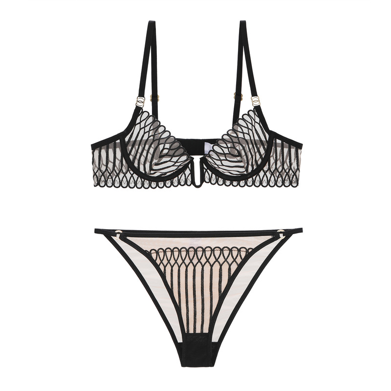 Shell-Shaped Lace, Elegant and Graceful, Deep U-Shaped Steel Ring, Natural Shaping, Sexy French-Style Lingerie, Bra and Panties, French-Style Lingerie