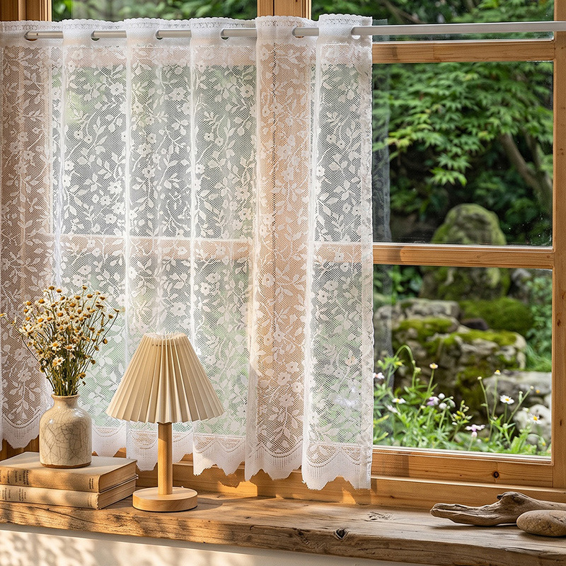Cross-Border Fresh Style Lace Coffee Curtain French Hollow-Out 2026 New Model Kitchen Window Sheer Lace Light-Transmitting High-End Feel