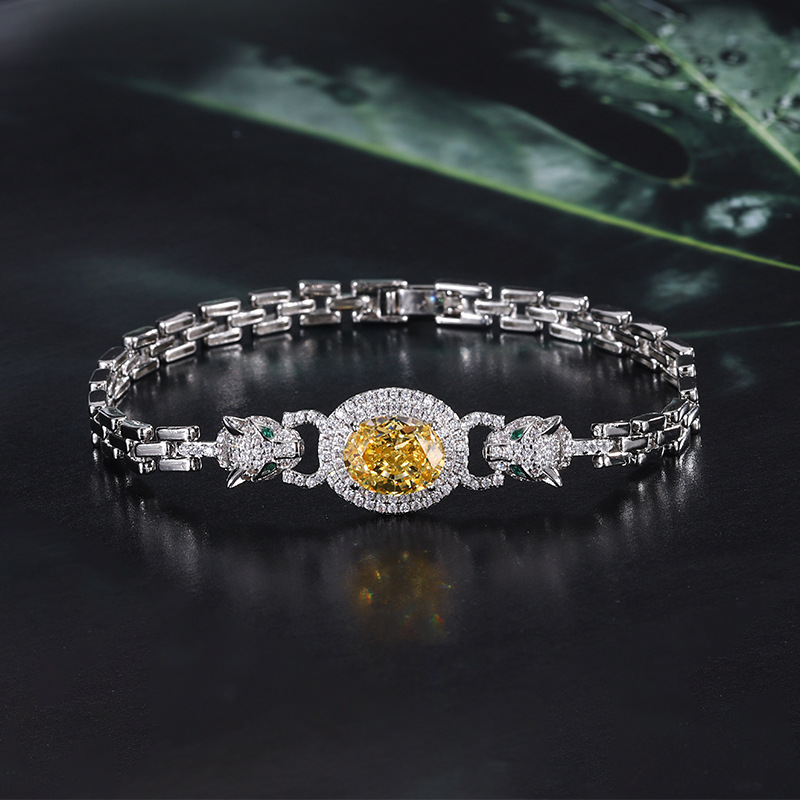 Nueva joyería Zhuang Shengsheng, diamante retro europeo y americano con alto contenido de carbono, flor de hielo, corte de leopardo, pulsera retro, joyería, piedra principal femenina 8*10