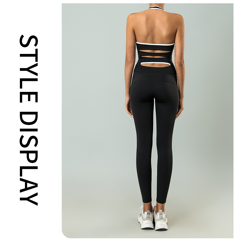 Europa y América transfronteriza Comercio exterior deportes fitness mono color a juego Halter de secado rápido yoga belleza espalda mono con almohadilla en el pecho