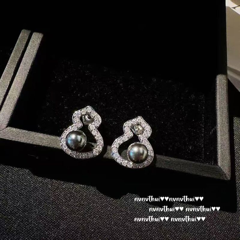 S925银针天然虎眼石葫芦福禄新中式复古耳钉女耳环潮流新年耳环耳|undefined