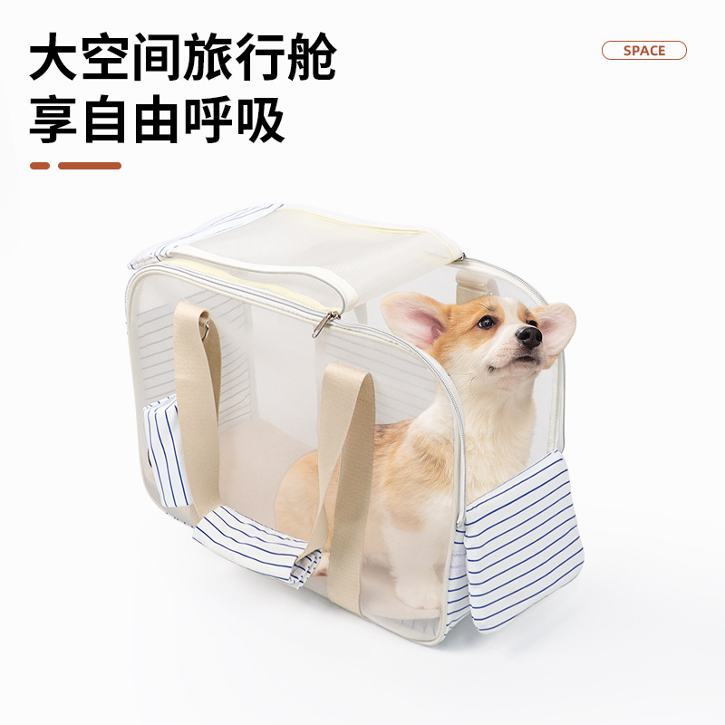 Bolso para gatos a rayas de moda de un solo hombro para salir, bolso para gatos domésticos transpirable de gran capacidad, bolso para perros de transporte de malla