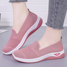 鞋子女跨境TEMU女鞋一脚蹬老北京布鞋中老年妈妈鞋飞织透气休闲鞋