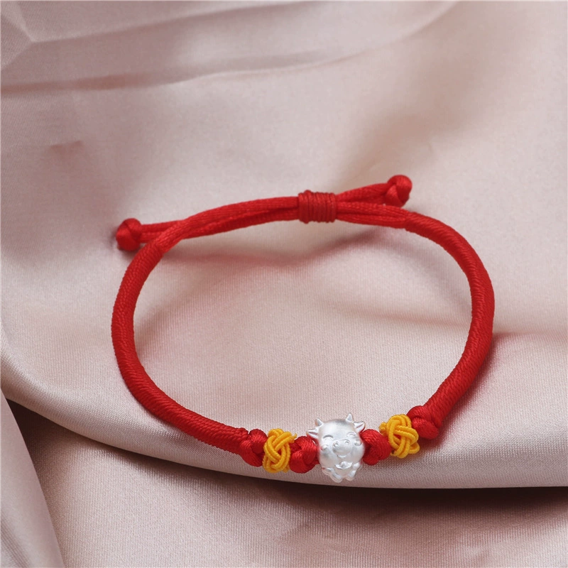 990 стерлингового серебра зодиакальный год красный веревочный браслет женский год рождения Счастливые бусы мужской тканый детский пара Рождественский браслет