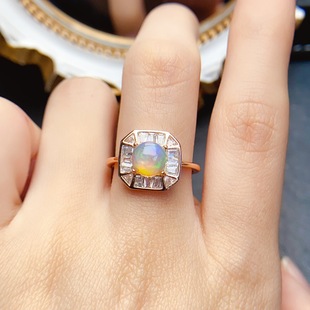 New natural Opal ring S925 silver inlay main 7*7mm Joker net red explosions women's jewelry wholesale
