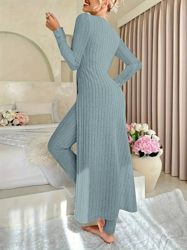European and American independent station temu new style design round collar split long sleeve two-piece suit spring