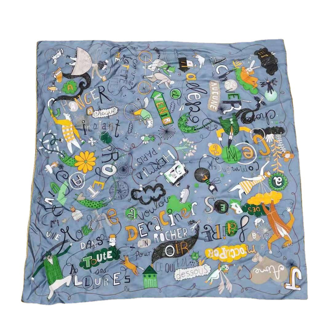 换季清仓特价库存桑蚕丝14MM斜纹绸机器卷边90方巾围巾披肩|ms