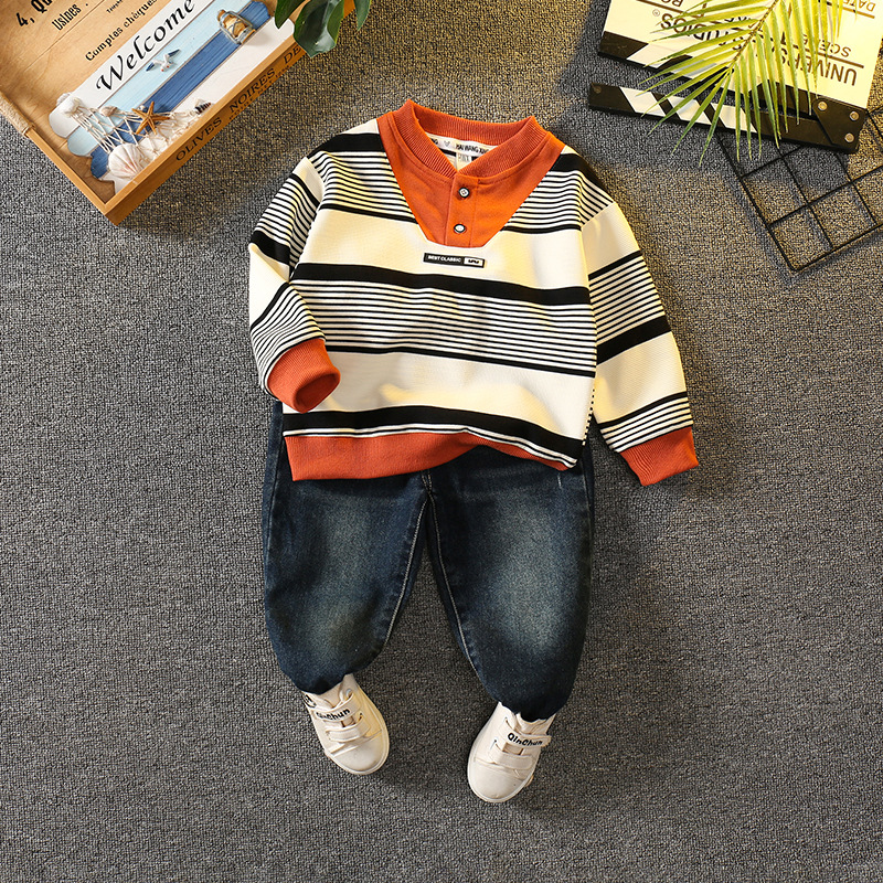 6090 traje de suéter para niño 2024 nuevo estilo estilo occidental bebé primavera y otoño ropa casual niños otoño traje de dos piezas