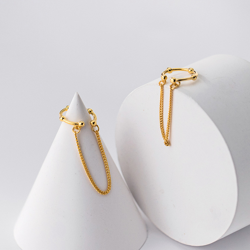 Eloch s925 clip de orejas de plata para mujeres estilo coreano simple cadena sin agujeros de orejas clip de hueso de orejas temperamento pequeño auriculares G8655