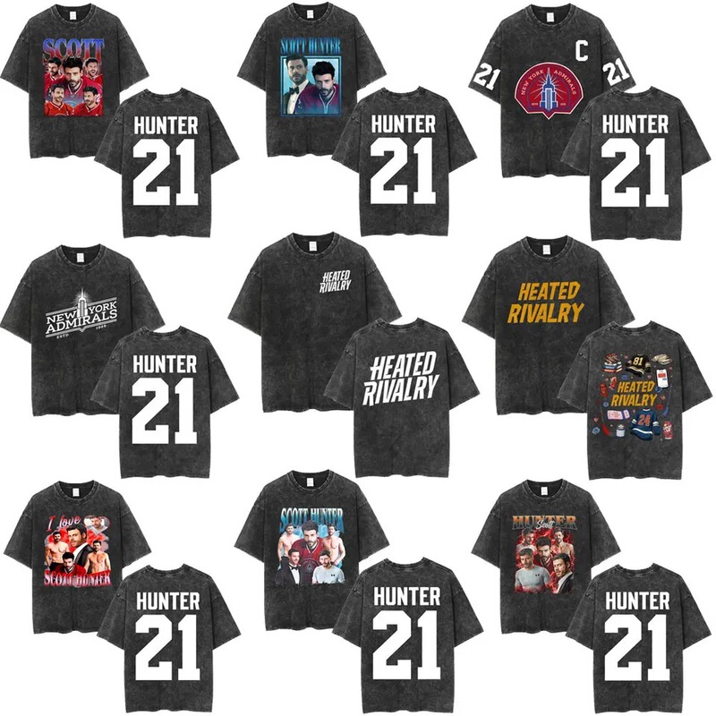 Vintage Washed Intense Competition Scott Hunter 21 Graphic T-Shirt Unisex Clothing Harajuku Oversized Short Sleeve t