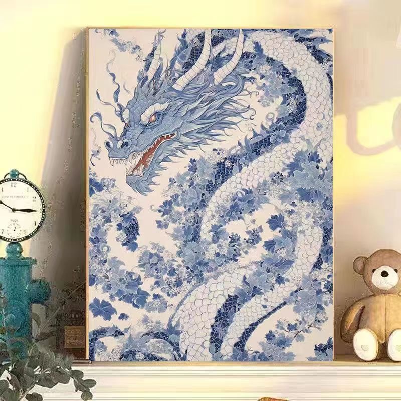 (Autorización genuina) Año del dragón auspicioso pintura al óleo digital bricolaje rellena a mano para curar y descomprimir regalos de alto valor