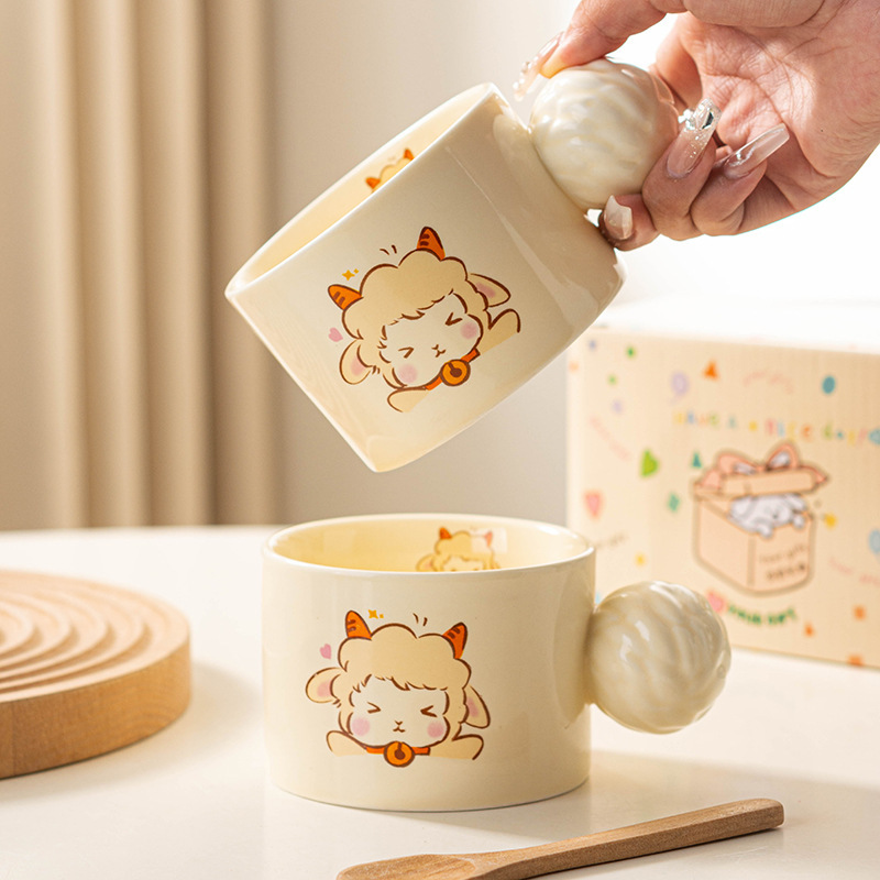 漫画かわいいマグカップセラミックウォーターカップホームオフィスカップルコーヒーブレックファストオートミルクドリンクカップ|undefined