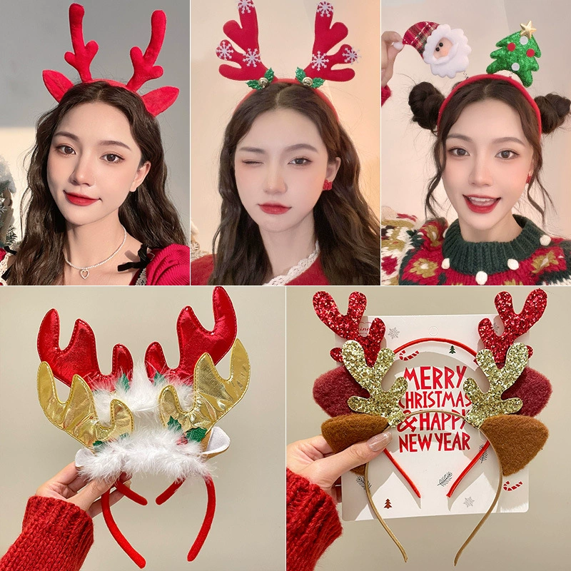 Повязка на голову для праздничной вечеринки, заколка для волос, повязка на голову Санта-Клауса, повязка на голову для взрослых, рог, детский набор украшений в виде лося