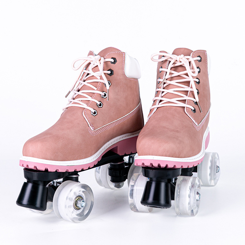 Nuevos zapatos de patinaje de doble fila para adultos de cuatro ruedas para hombres y mujeres patines de rueda flash para pista de patinaje deportivo