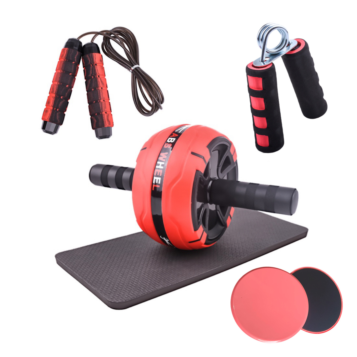 Einzelrad-Fitness-Bauchrad-Kombinationsset Fitness 7-teiliger Bauchmuskel-Radgreifer umfassendes Trainingsgerät Multifunktional
