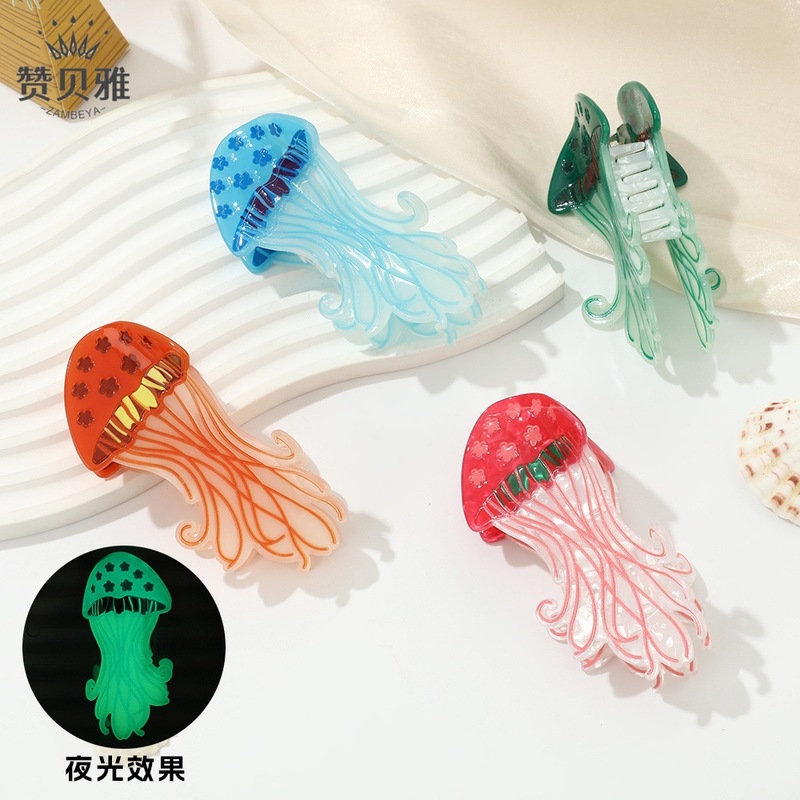 创意夜光水母醋酸抓夹女气质后脑勺盘发鲨鱼夹小众时尚显发量发饰|undefined