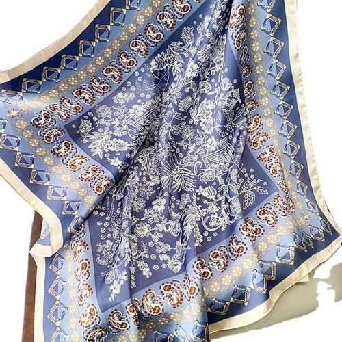European and American printing fashion temperament 70X70 small square scarf women's silk scarf spring and autumn shawl scarf small scarf headband binding bag