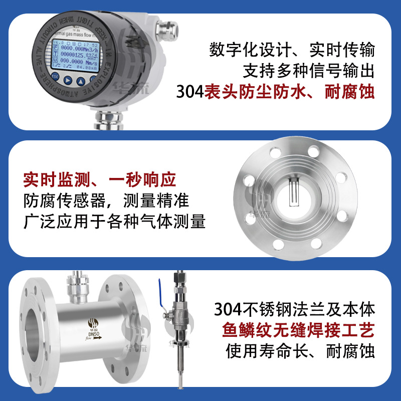 Factory Direct Supply of High-Precision Thermal Gas Quality Flow Meter Compressed Air Flange Micro Gas Flow Meter
