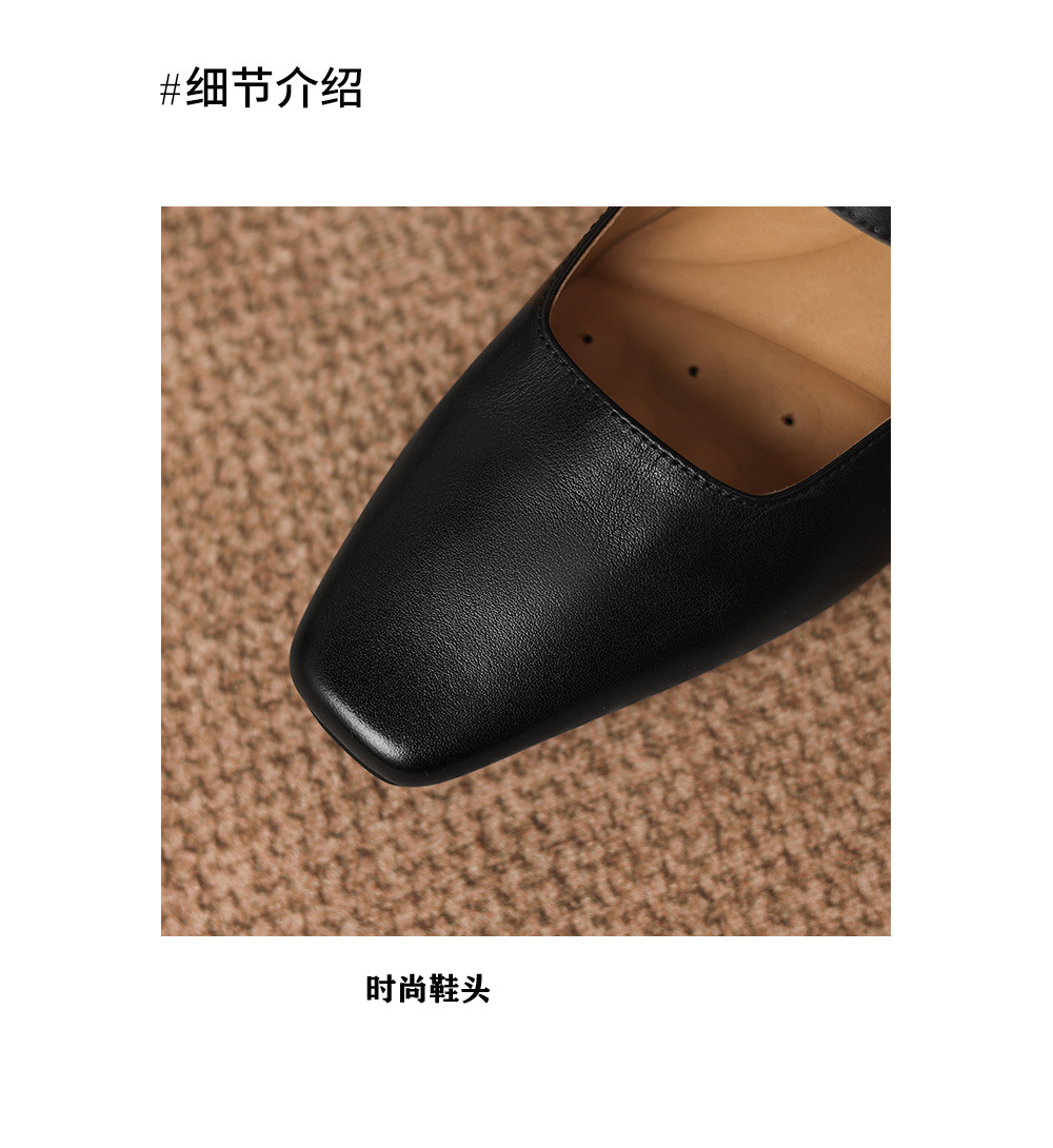 Giày cao gót nữ gót vuông 4cm da bò thật mũi nhọn phong cách Hàn Quốc — đen chi tiết 10