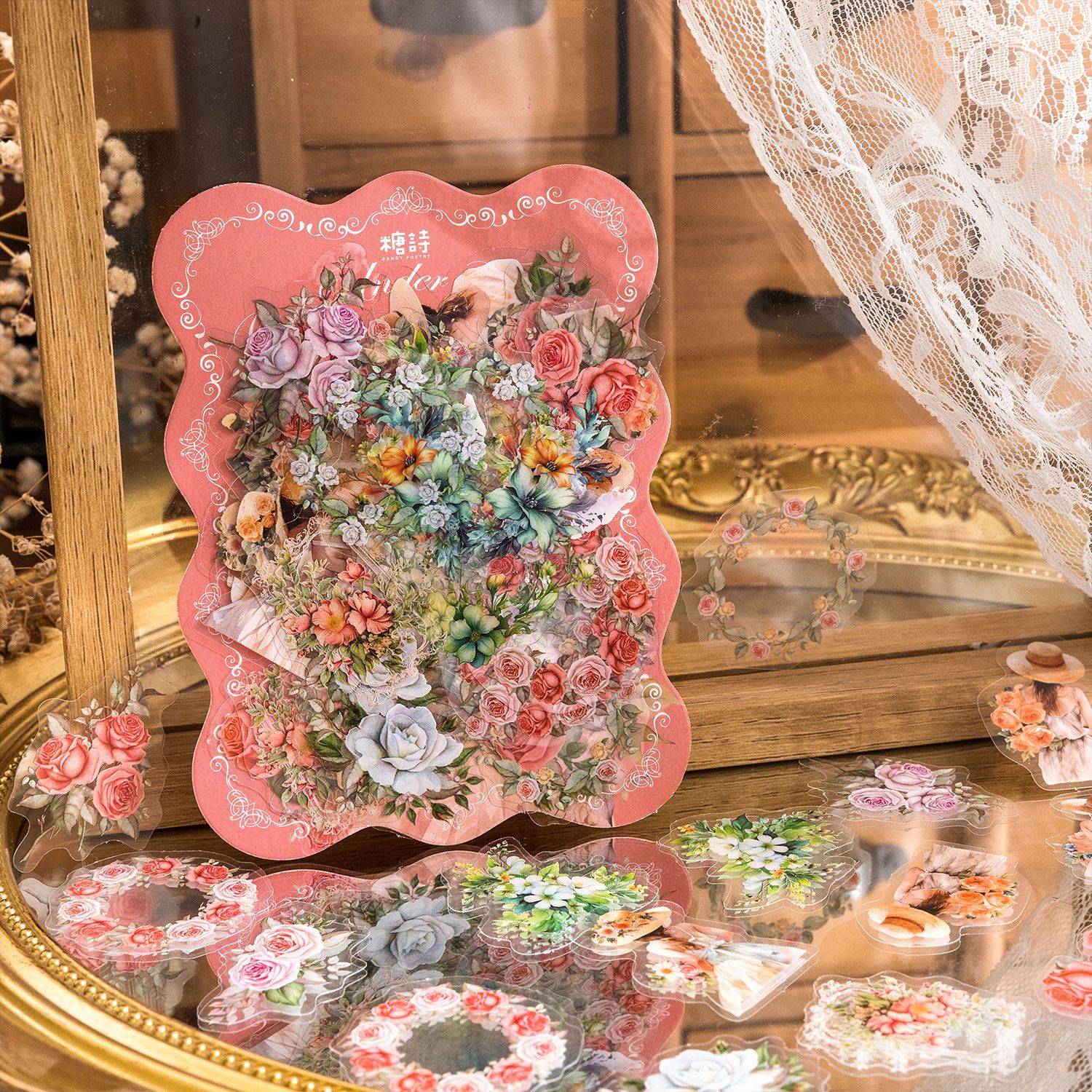 Tangshi paquete pegatina para mascotas viejo sueño caja flor serie vintage Collage material diario 40 unidades en 8 tipos