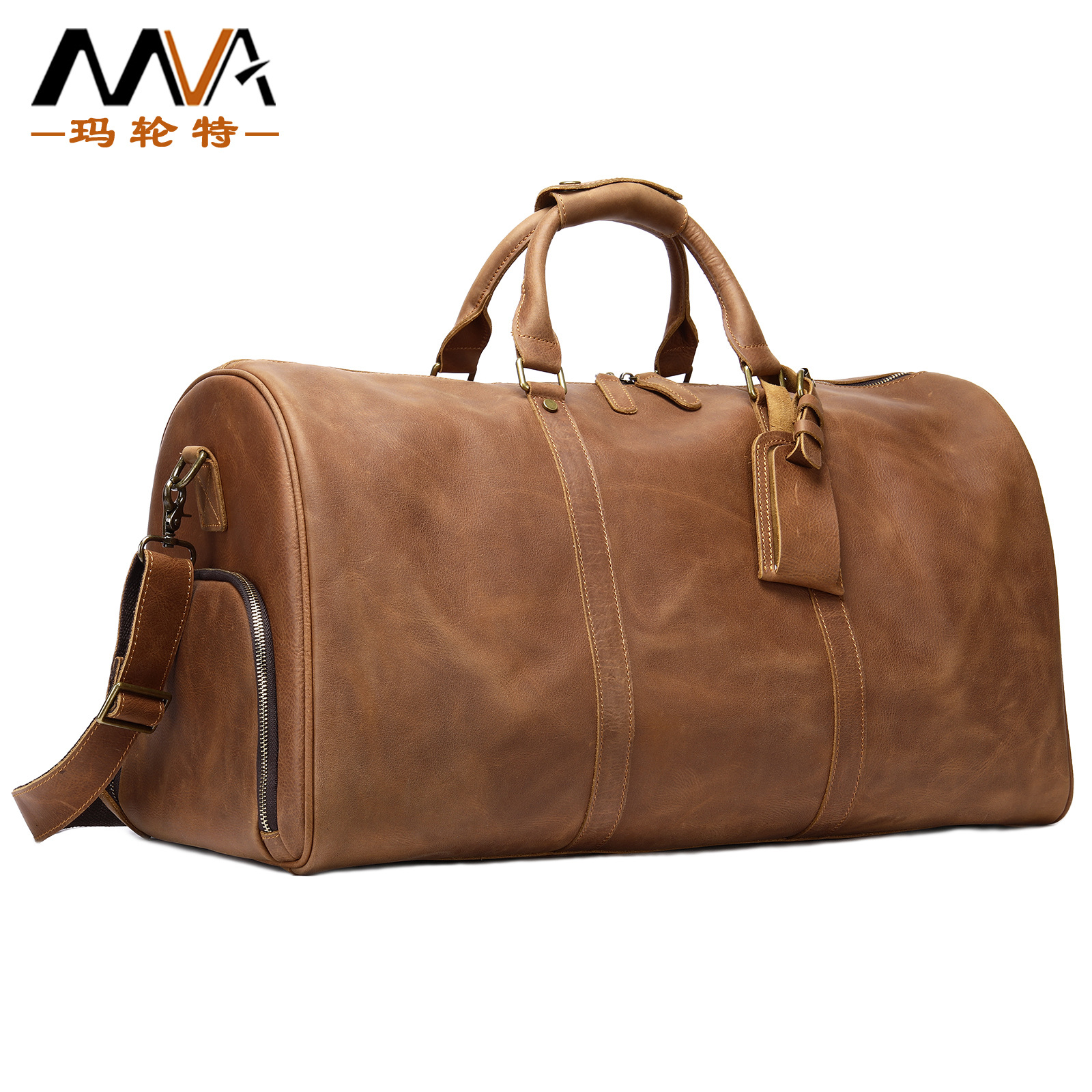 Men's leather travel bag, large hand lug...