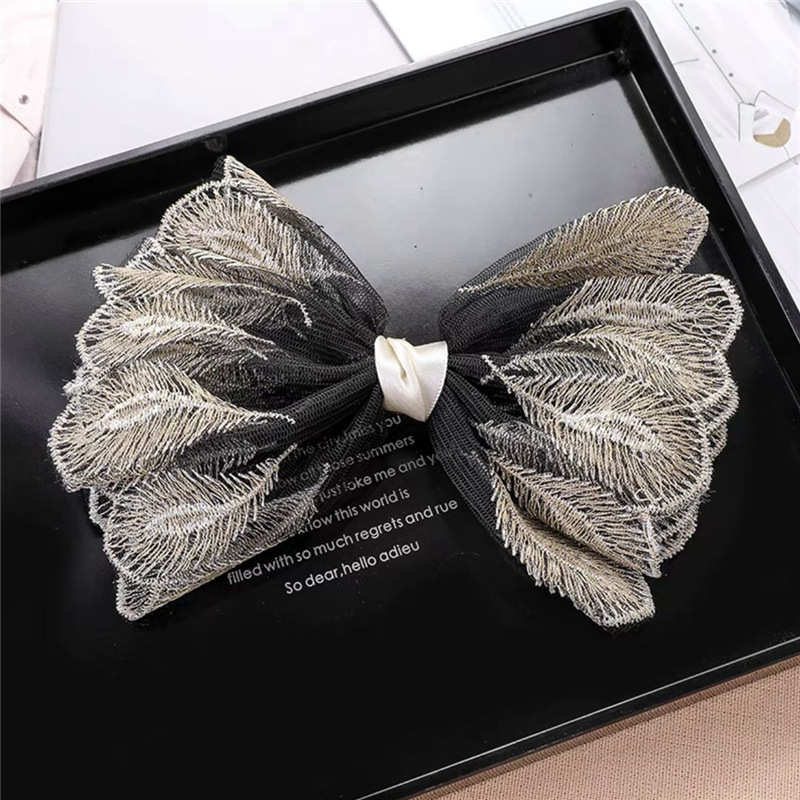 Korean Style Lace Bow Hairpin Embroidered Sweet Elegant Fairy Ribbon Spring Clip Internet Celebrity Girl's Headwear Top Clip_voghion.com